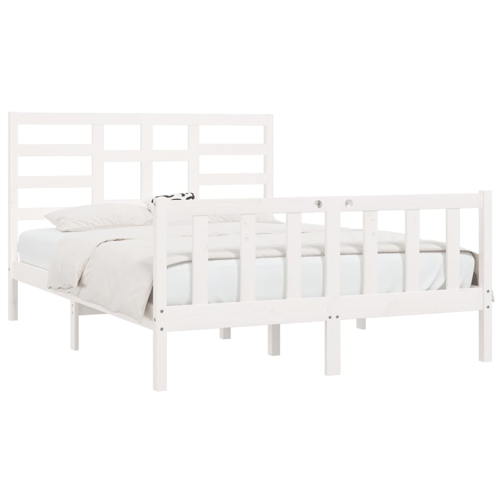 Cadre de lit Blanc Bois de pin massif 160x200 cm Lits & cadres de lit vidaXL   