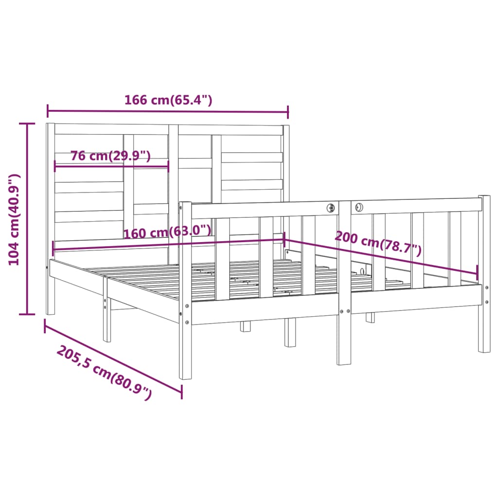 Cadre de lit Blanc Bois de pin massif 160x200 cm Lits & cadres de lit vidaXL   