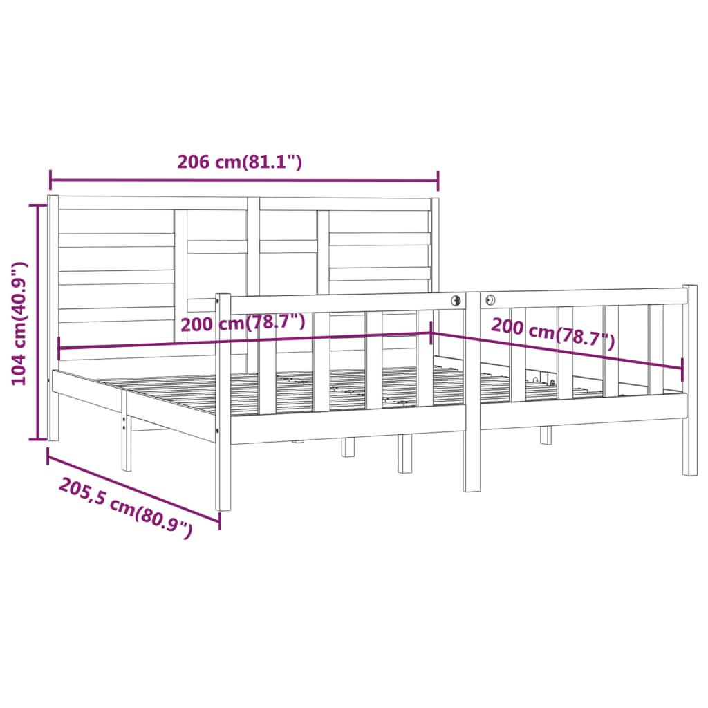 Cadre de lit Blanc Bois de pin massif 200x200 cm Lits & cadres de lit vidaXL   