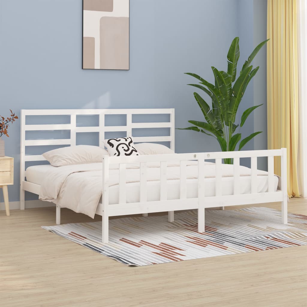 Cadre de lit Blanc Bois de pin massif 200x200 cm Lits & cadres de lit vidaXL   