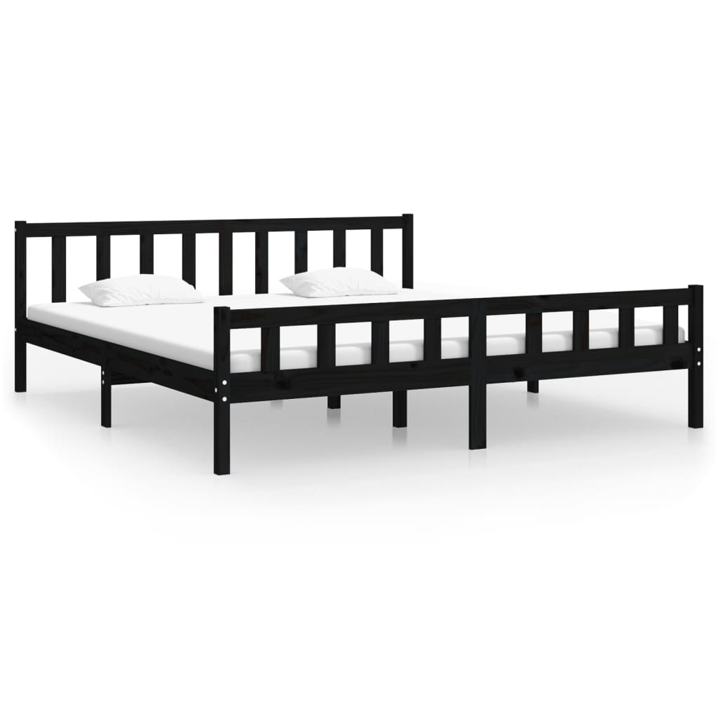 Cadre de lit Noir Bois massif 160x200 cm Lits & cadres de lit vidaXL   
