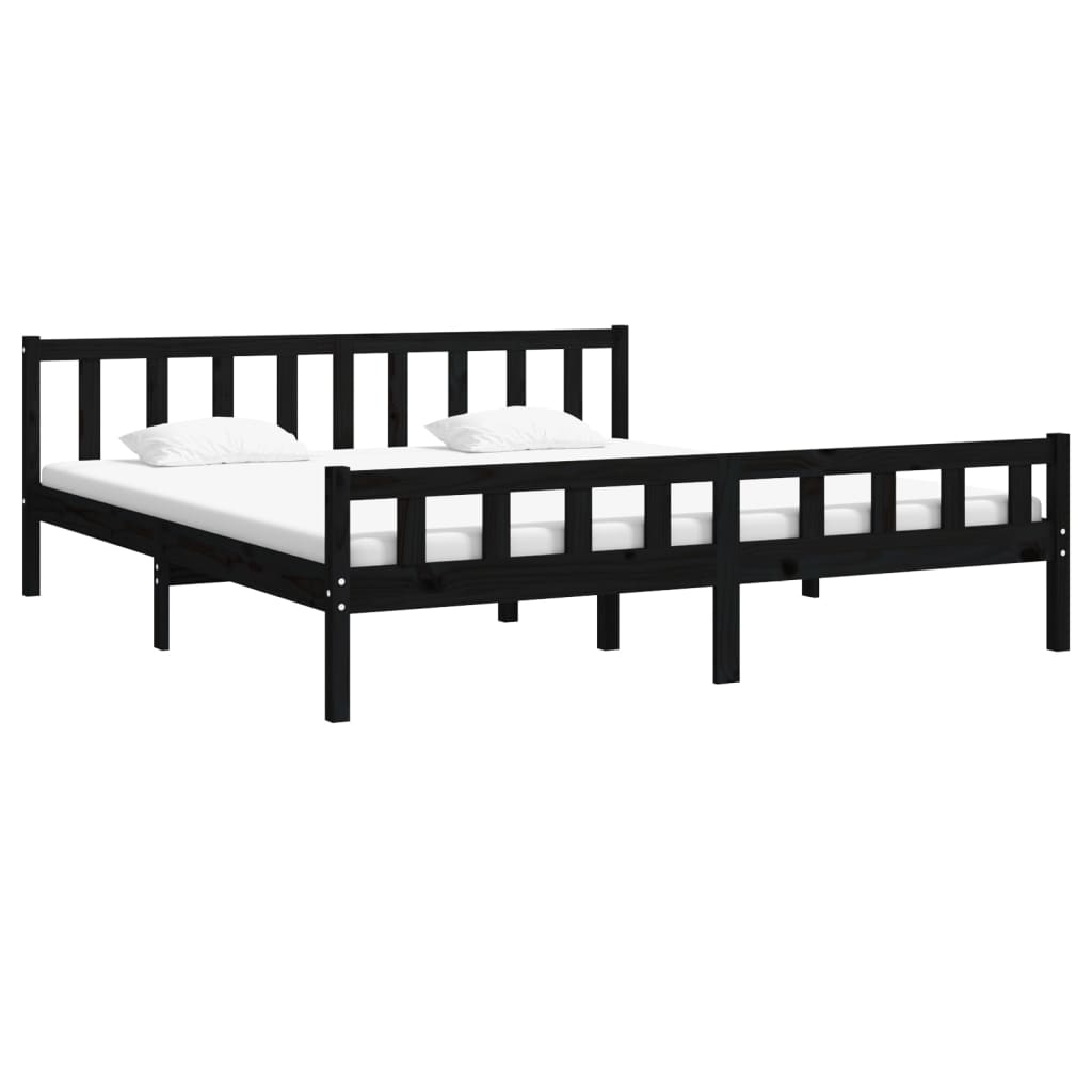 Cadre de lit Noir Bois massif 160x200 cm Lits & cadres de lit vidaXL   