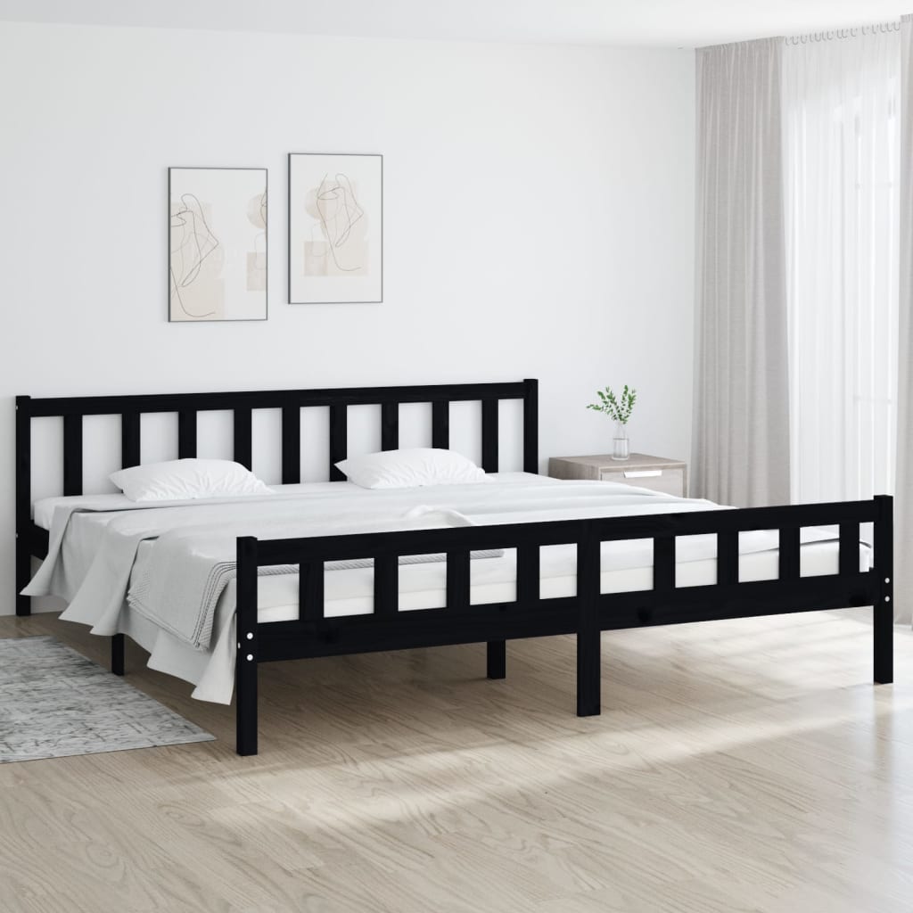 Cadre de lit Noir Bois massif 160x200 cm Lits & cadres de lit vidaXL   
