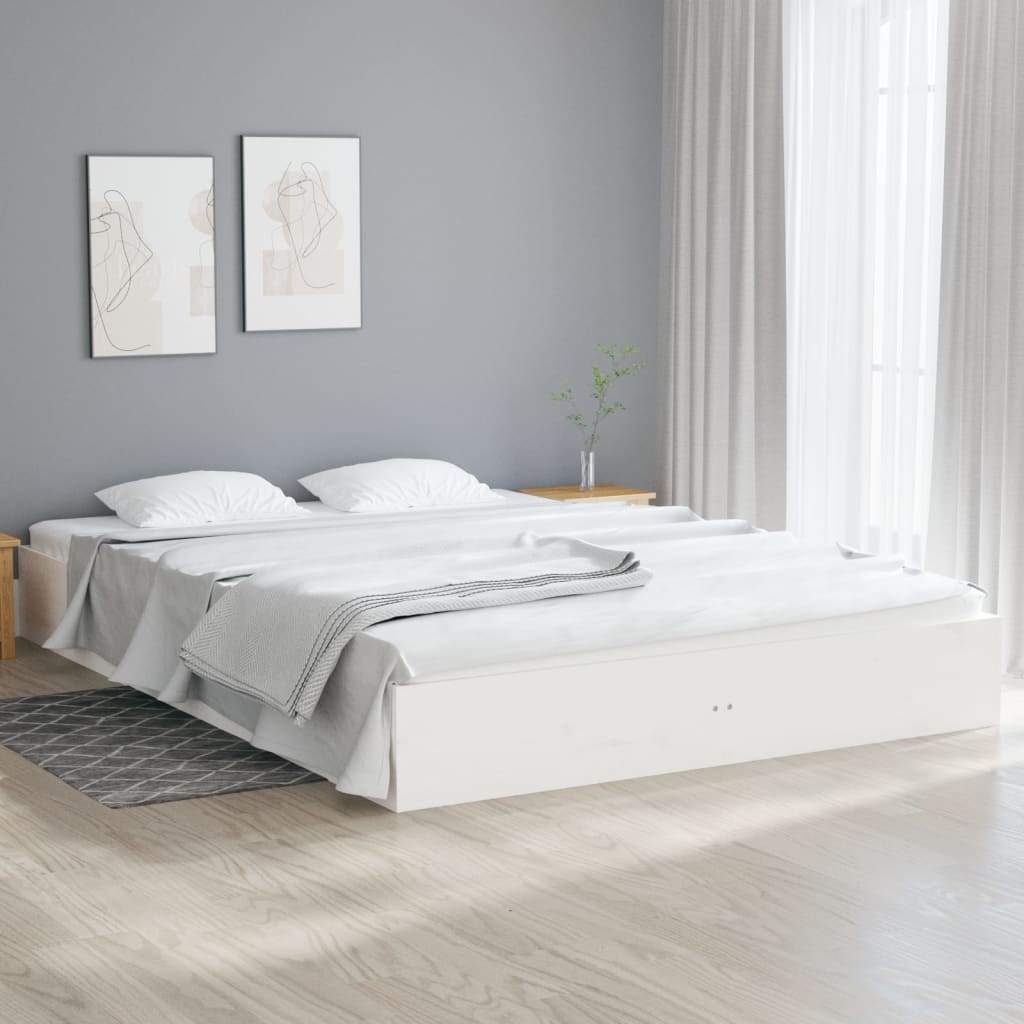 Cadre de lit blanc bois massif 160x200 cm Lits & cadres de lit vidaXL   