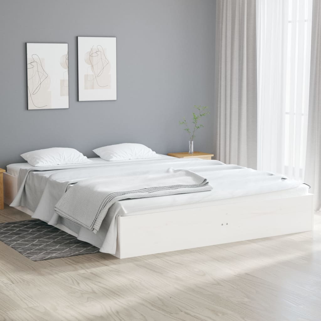 Cadre de lit blanc bois massif 120x190 cm petit double Lits & cadres de lit vidaXL   