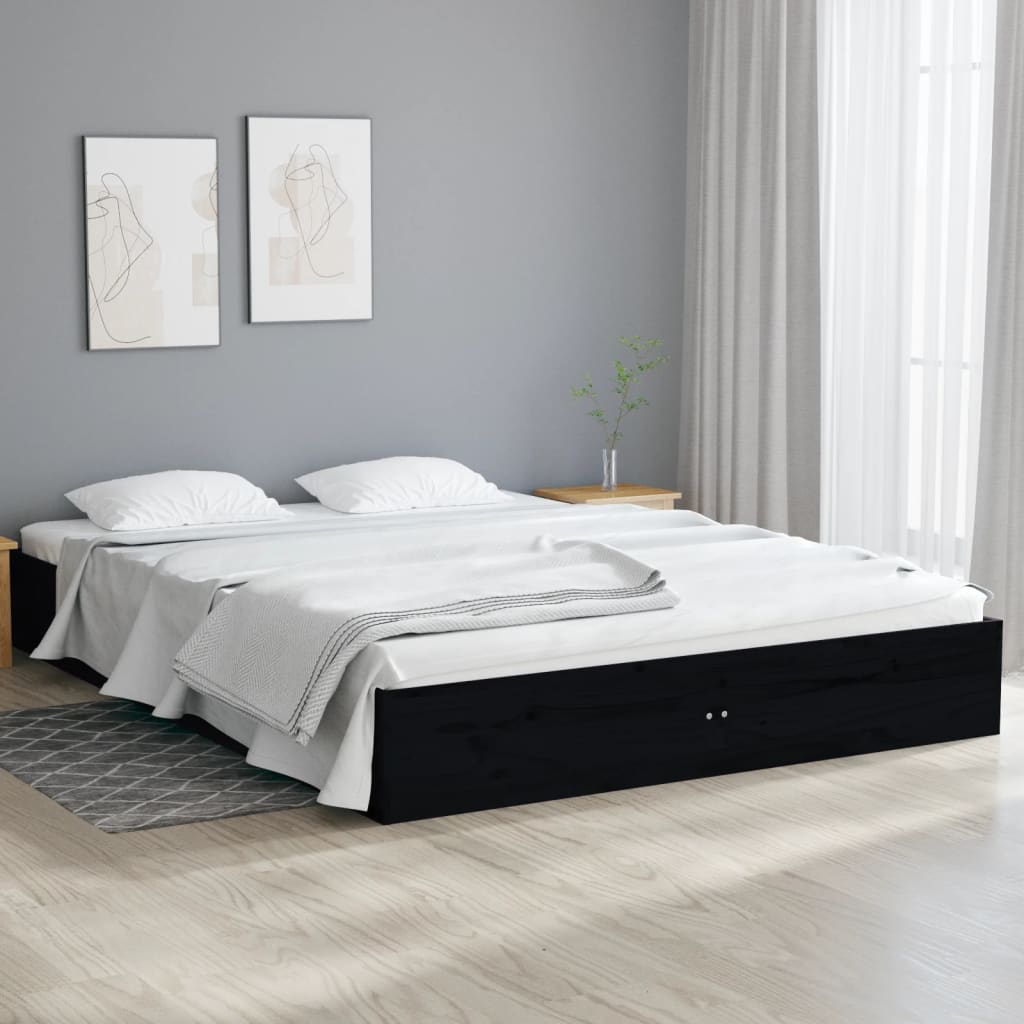 Cadre de lit Noir Bois massif 120x190 cm Petit double Lits & cadres de lit vidaXL   