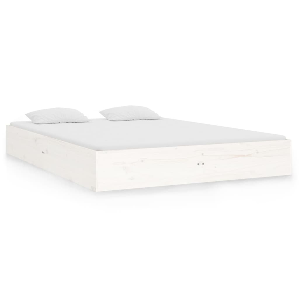 Cadre de lit blanc bois massif 135x190 cm double Lits & cadres de lit vidaXL   