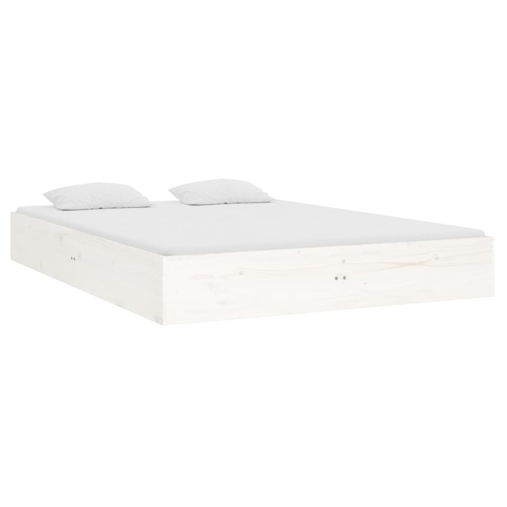 Cadre de lit blanc bois massif 135x190 cm double Lits & cadres de lit vidaXL   