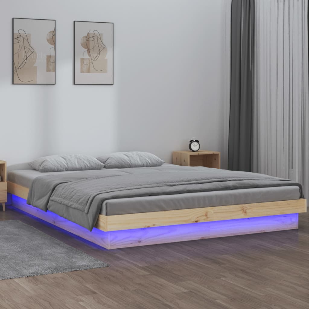 Cadre de lit à LED 200x200 cm bois massif Lits & cadres de lit vidaXL   