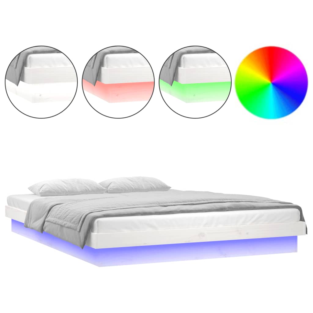 Cadre de lit à LED blanc 135x190 cm double bois massif Lits & cadres de lit vidaXL   