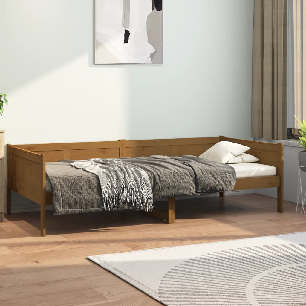 Lit de jour marron miel bois de pin massif 80x200 cm Lits & cadres de lit vidaXL   