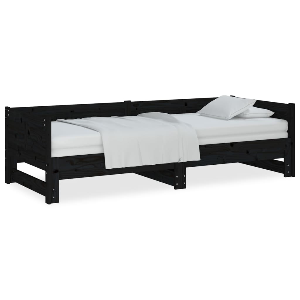 Lit coulissant Noir Bois de pin solide 2x(90x190) cm Lits & cadres de lit vidaXL   