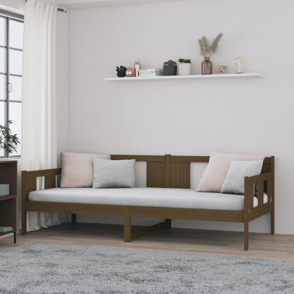 Lit de jour marron miel bois de pin massif 80x200 cm Lits & cadres de lit vidaXL   