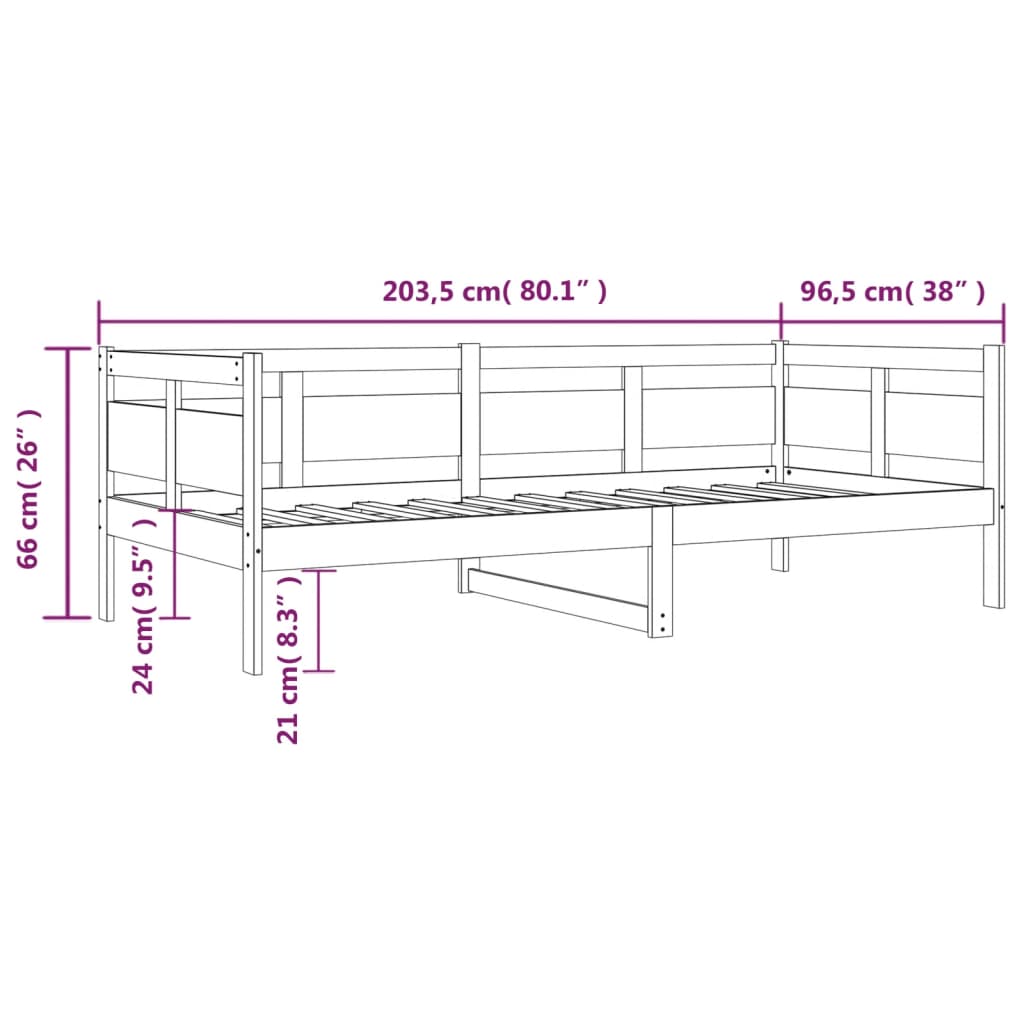 Lit de jour marron miel bois de pin massif 90x200 cm Lits & cadres de lit vidaXL   