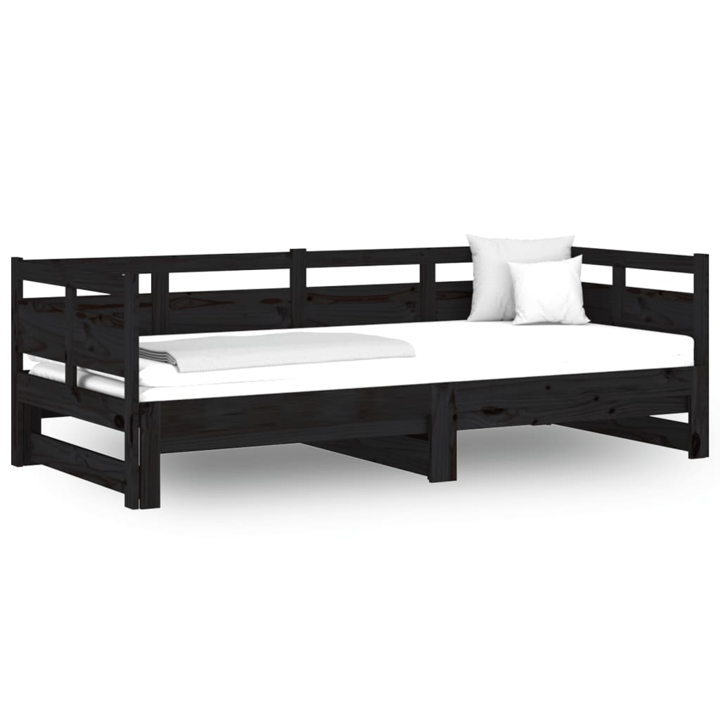 Lit coulissant Noir Bois de pin solide 2x(80x200) cm Lits & cadres de lit vidaXL   