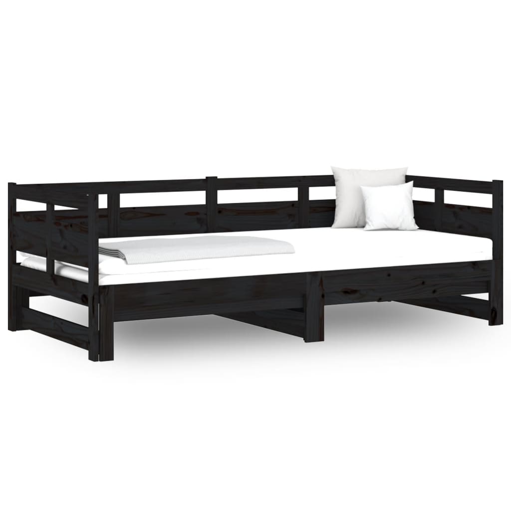 Lit coulissant Noir Bois de pin solide 2x(90x190) cm Lits & cadres de lit vidaXL   