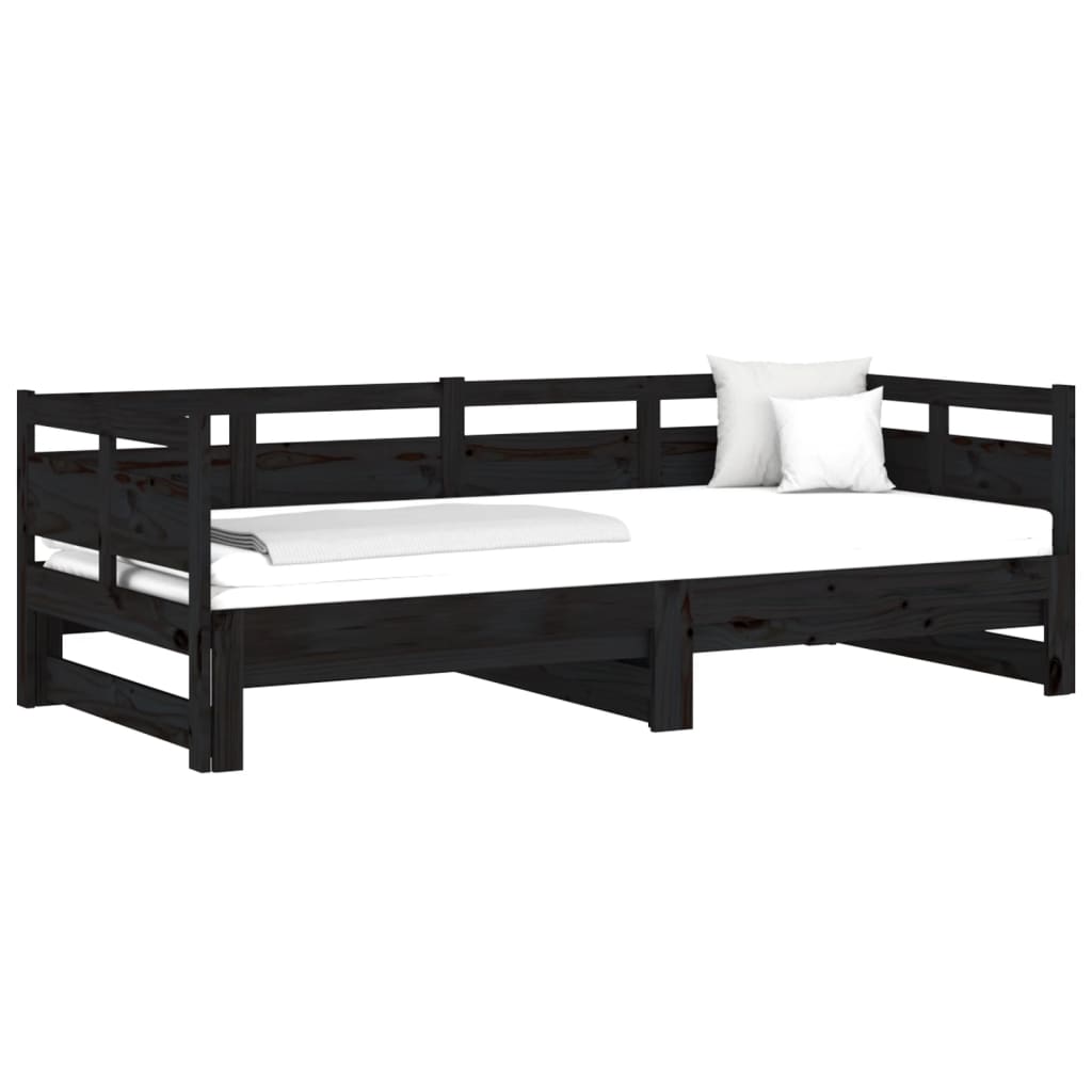 Lit coulissant Noir Bois de pin solide 2x(90x190) cm Lits & cadres de lit vidaXL   