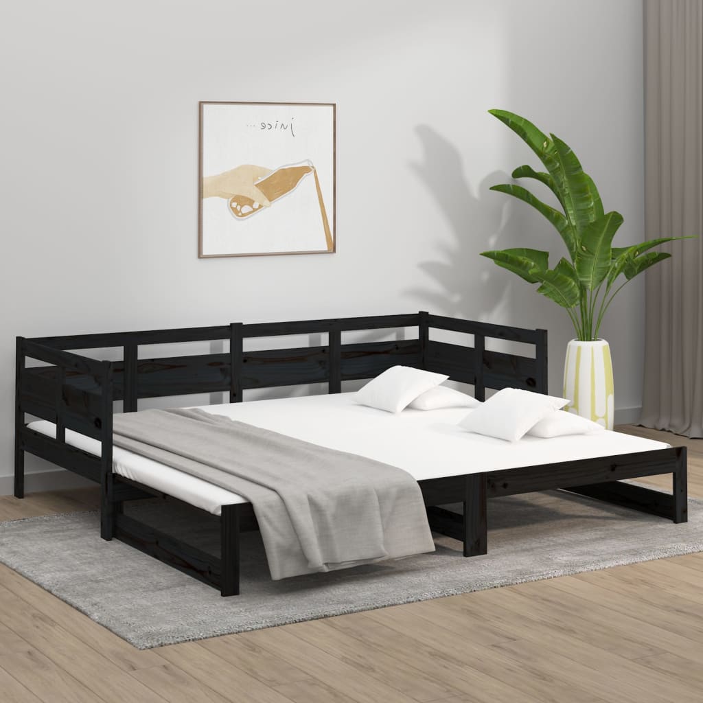 Lit coulissant Noir Bois de pin solide 2x(90x190) cm Lits & cadres de lit vidaXL   