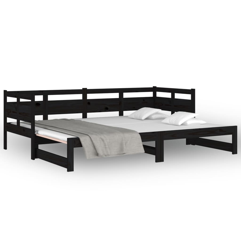 Lit coulissant Noir Bois de pin solide 2x(90x190) cm Lits & cadres de lit vidaXL   
