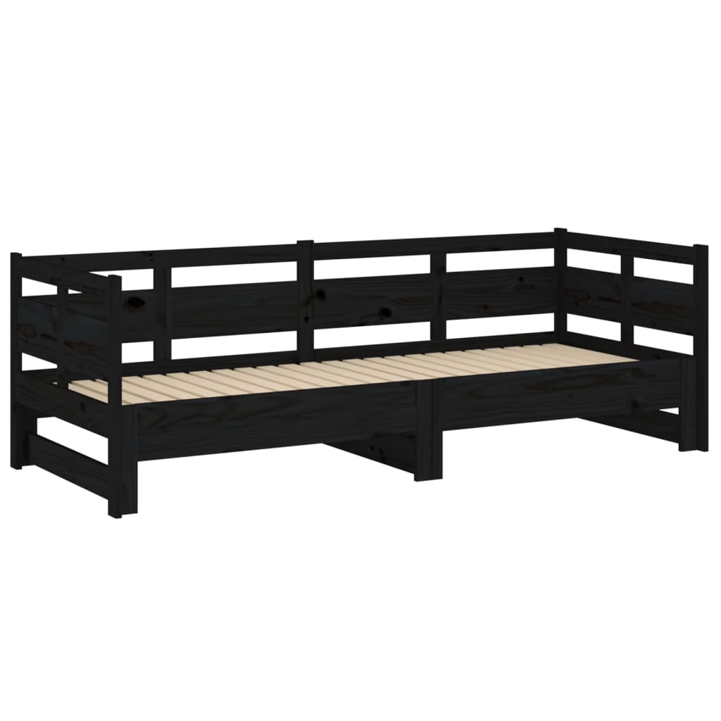 Lit coulissant Noir Bois de pin solide 2x(90x190) cm Lits & cadres de lit vidaXL   