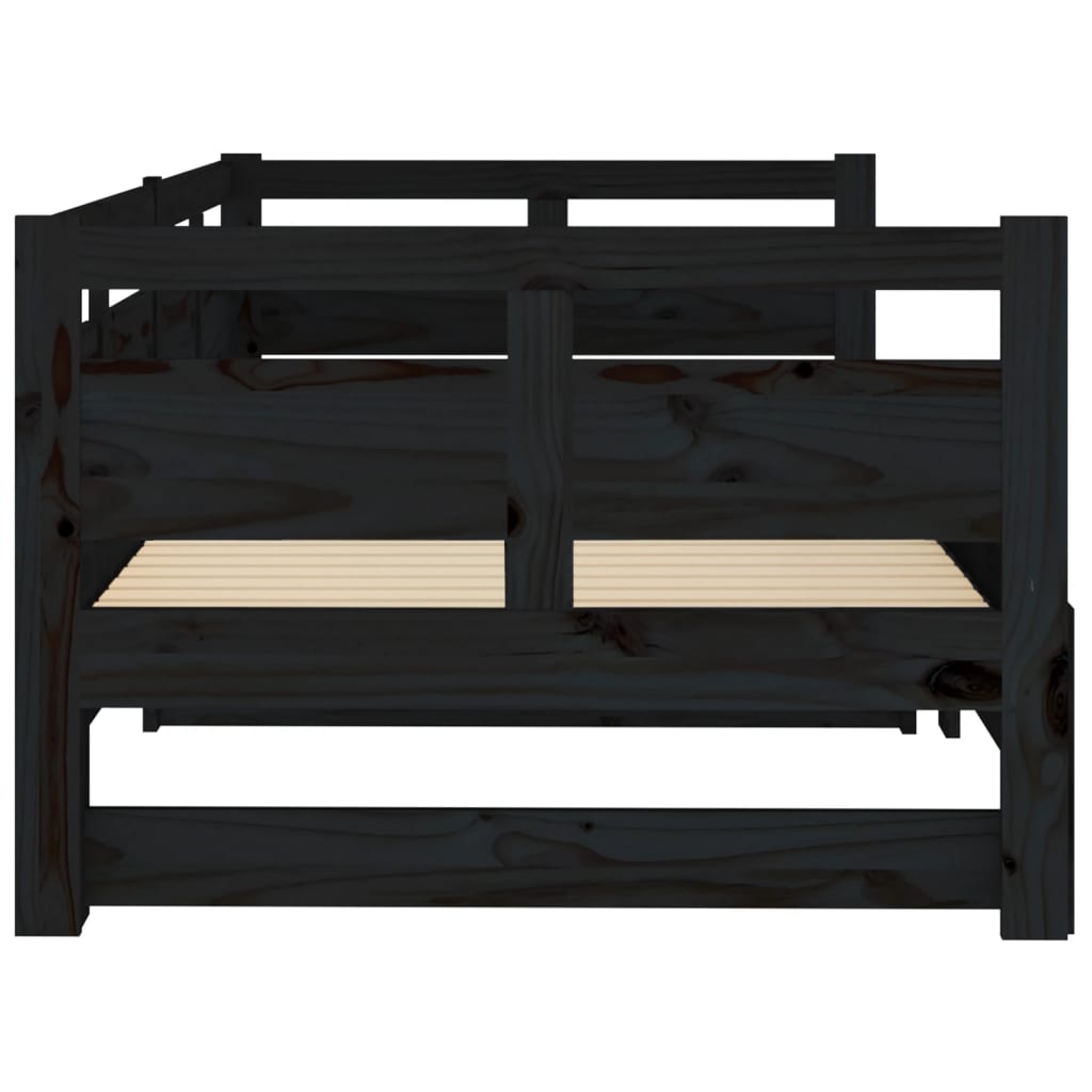 Lit coulissant Noir Bois de pin solide 2x(90x190) cm Lits & cadres de lit vidaXL   