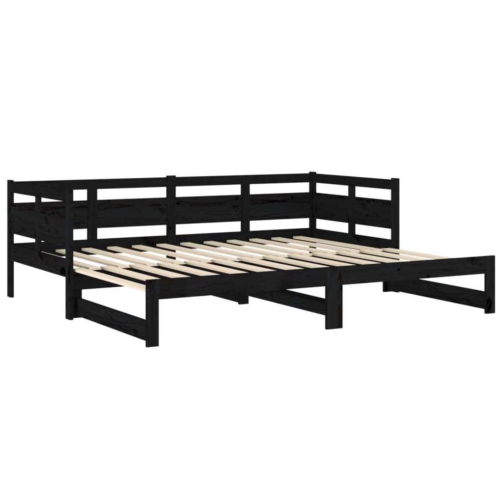 Lit coulissant Noir Bois de pin solide 2x(90x190) cm Lits & cadres de lit vidaXL   