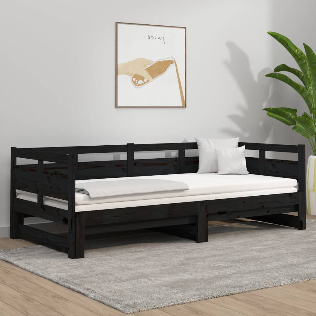 Lit coulissant Noir Bois de pin solide 2x(90x190) cm Lits & cadres de lit vidaXL   