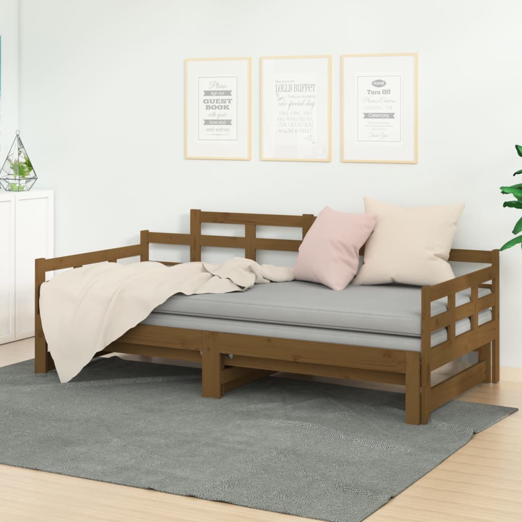 Lit coulissant Marron miel Bois de pin solide 2x(90x200) cm Lits & cadres de lit vidaXL   