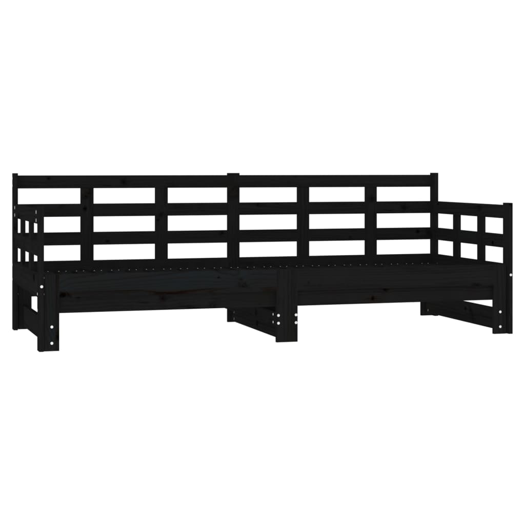 Lit coulissant Noir Bois de pin massif 2x(90x200) cm Lits & cadres de lit vidaXL   