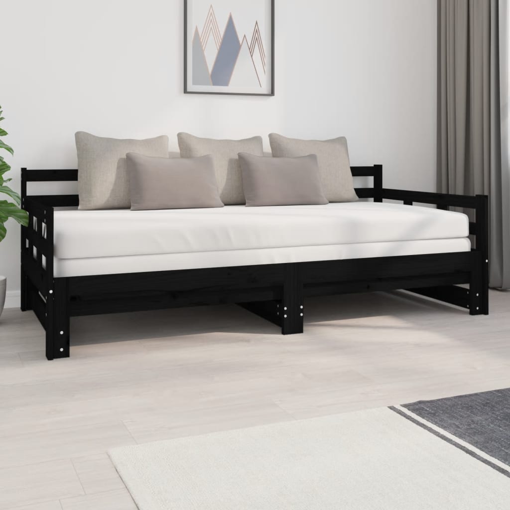 Lit coulissant Noir Bois de pin massif 2x(90x200) cm Lits & cadres de lit vidaXL   