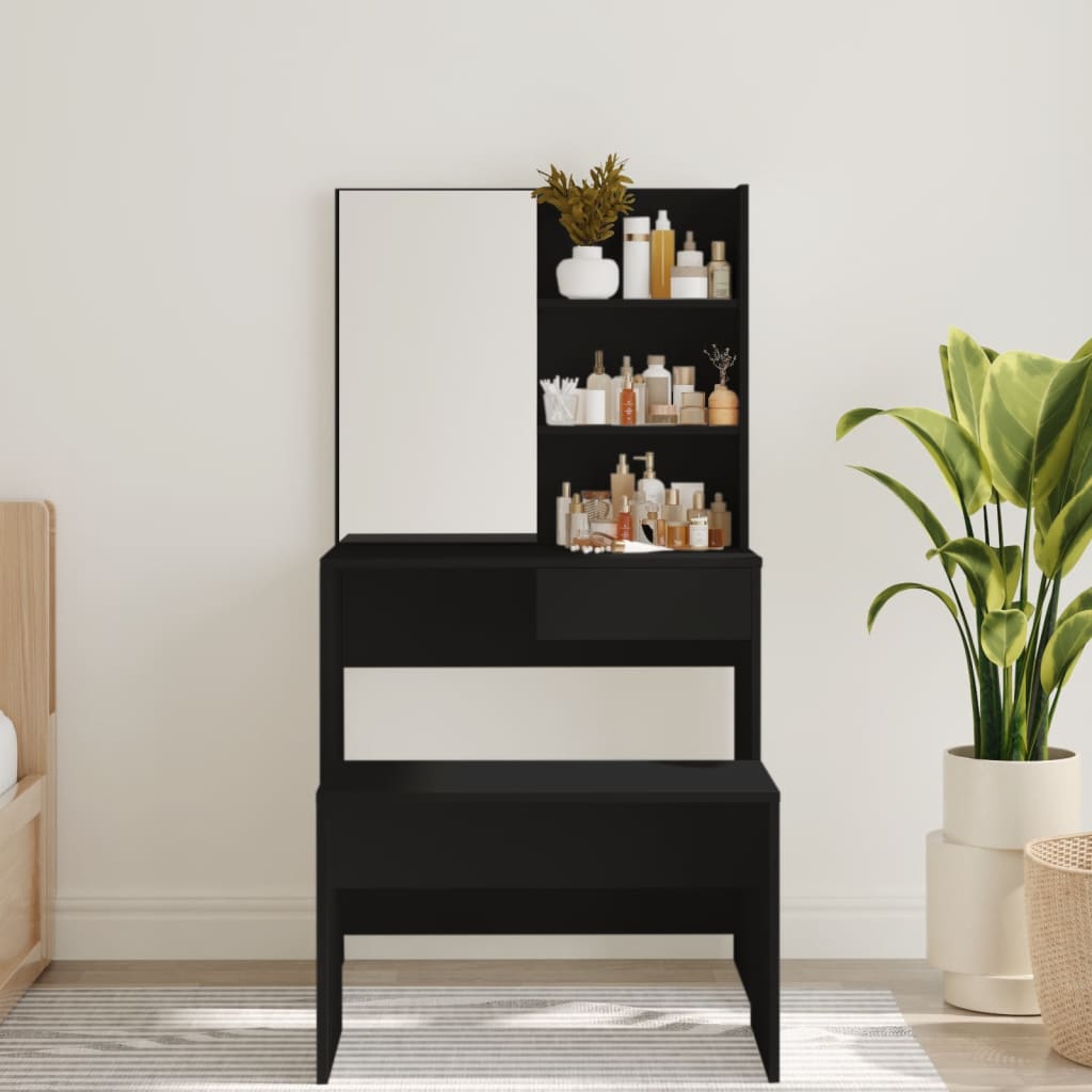 Coiffeuse avec miroir noir 74,5x40x141 cm Tables vidaXL