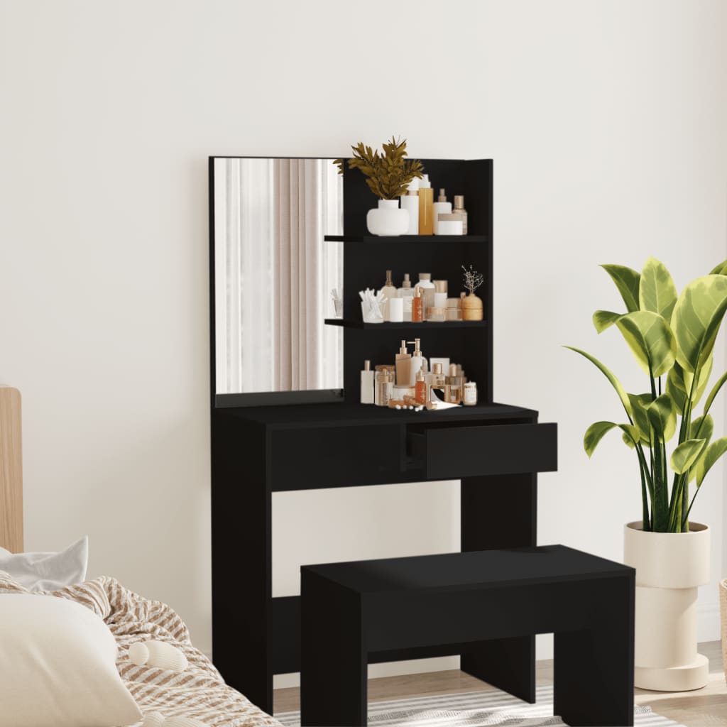 Coiffeuse avec miroir noir 74,5x40x141 cm Tables vidaXL