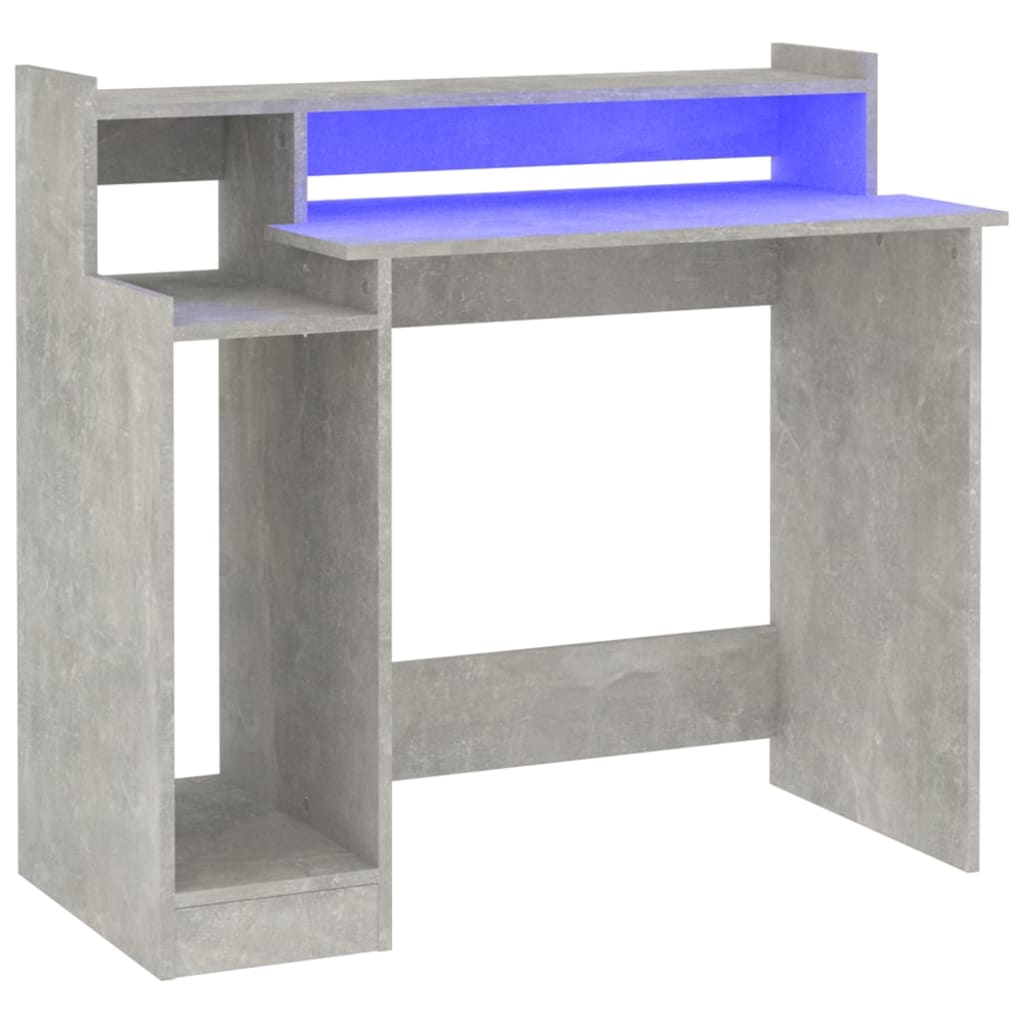 Bureau et lumières LED Gris béton 97x45x90 cm Bois d'ingénierie Bureaux vidaXL   