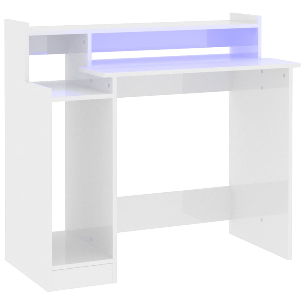 Bureau lumières LED Blanc brillant 97x45x90cm Bois d'ingénierie Bureaux vidaXL   