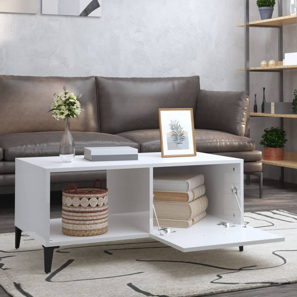 Table basse Blanc brillant 90x50x40 cm Bois d'ingénierie Tables basses vidaXL   