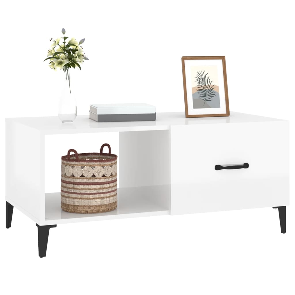 Table basse Blanc brillant 90x50x40 cm Bois d'ingénierie Tables basses vidaXL   