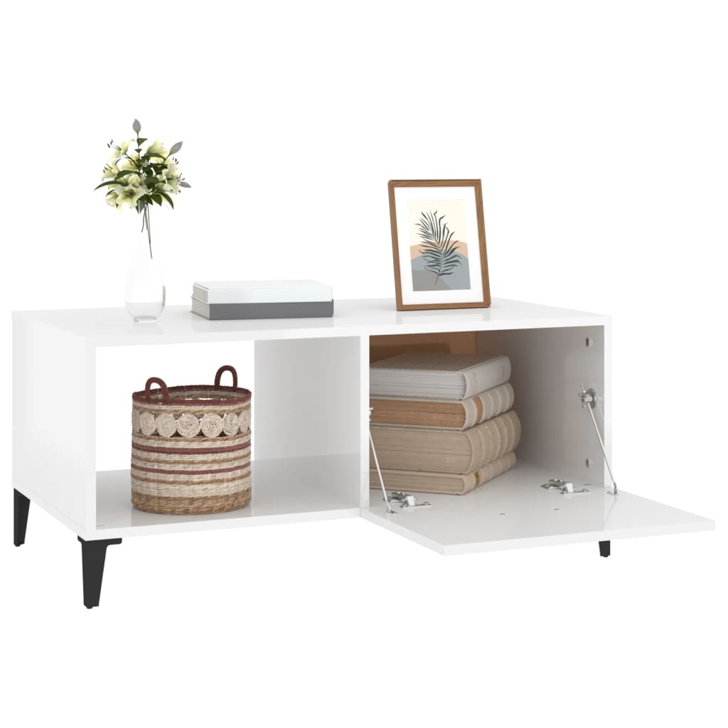 Table basse Blanc brillant 90x50x40 cm Bois d'ingénierie Tables basses vidaXL   