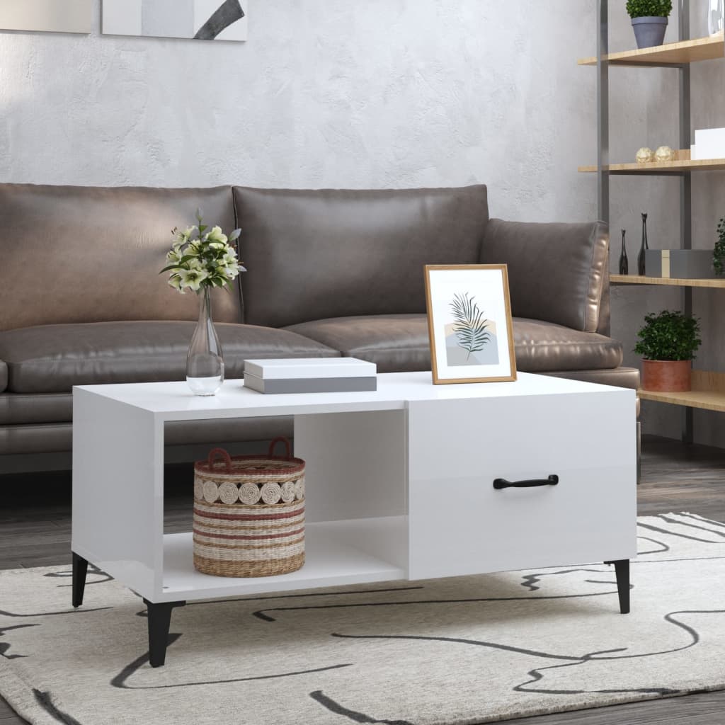 Table basse Blanc brillant 90x50x40 cm Bois d'ingénierie Tables basses vidaXL   