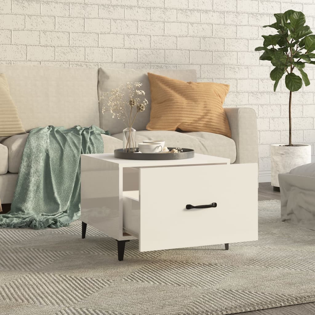 Tables basses avec pieds métal 2 pcs Blanc brillant 50x50x40 cm Tables basses vidaXL   