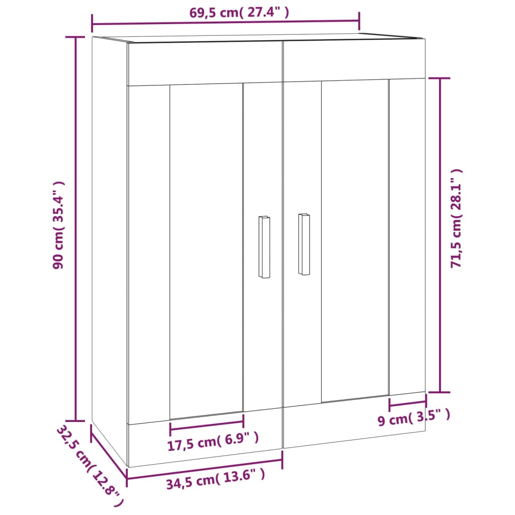 Armoire murale Chêne marron 69,5x32,5x90 cm Bois d'ingénierie Étagères murales & corniches vidaXL   