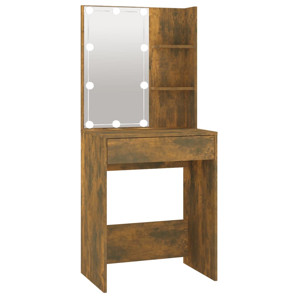 Coiffeuse avec LED Chêne fumé 60x40x140 cm Tables vidaXL