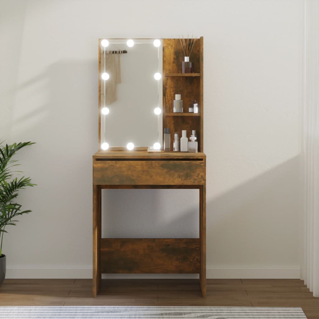 Coiffeuse avec LED Chêne fumé 60x40x140 cm Tables vidaXL