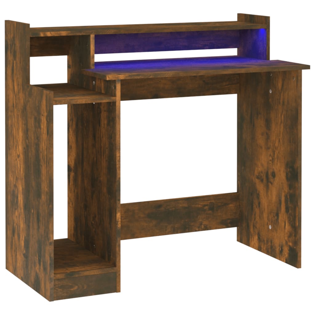 Bureau et lumières LED Chêne fumé 97x45x90 cm Bois d'ingénierie Bureaux vidaXL   
