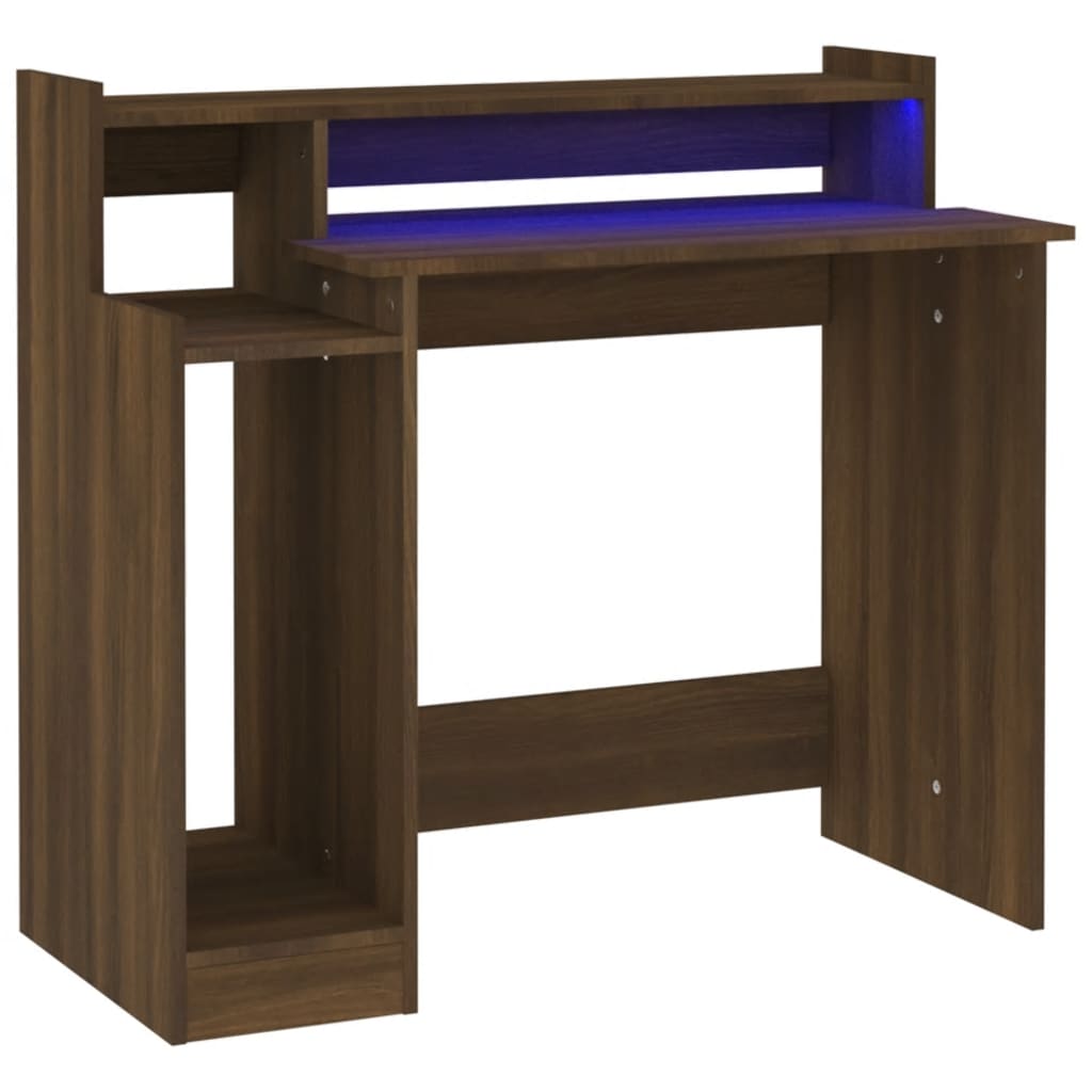 Bureau et lumières LED Chêne brun 97x45x90 cm Bois d'ingénierie Bureaux vidaXL   