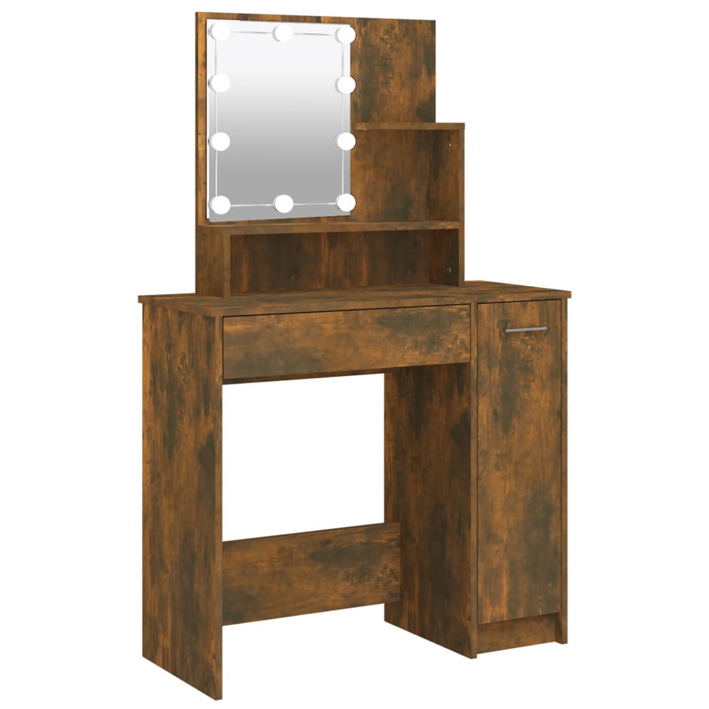 Coiffeuse avec LED Chêne fumé 86,5x35x136 cm Tables vidaXL