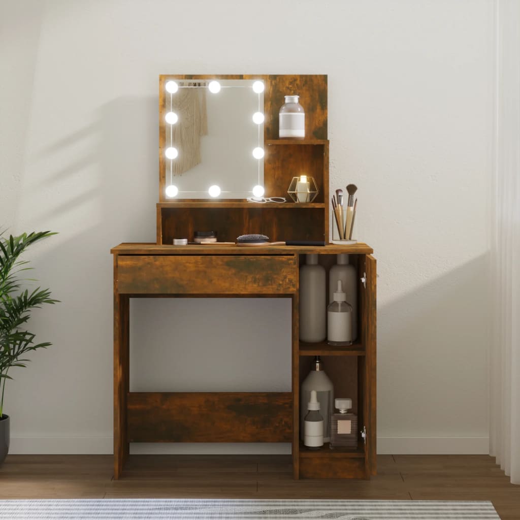Coiffeuse avec LED Chêne fumé 86,5x35x136 cm Tables vidaXL
