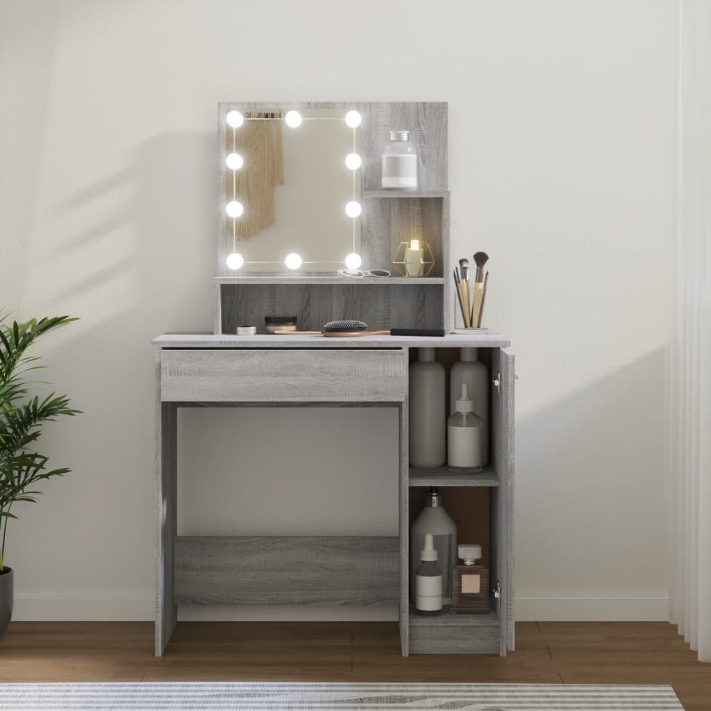 Coiffeuse avec LED Sonoma gris 86,5x35x136 cm Tables vidaXL