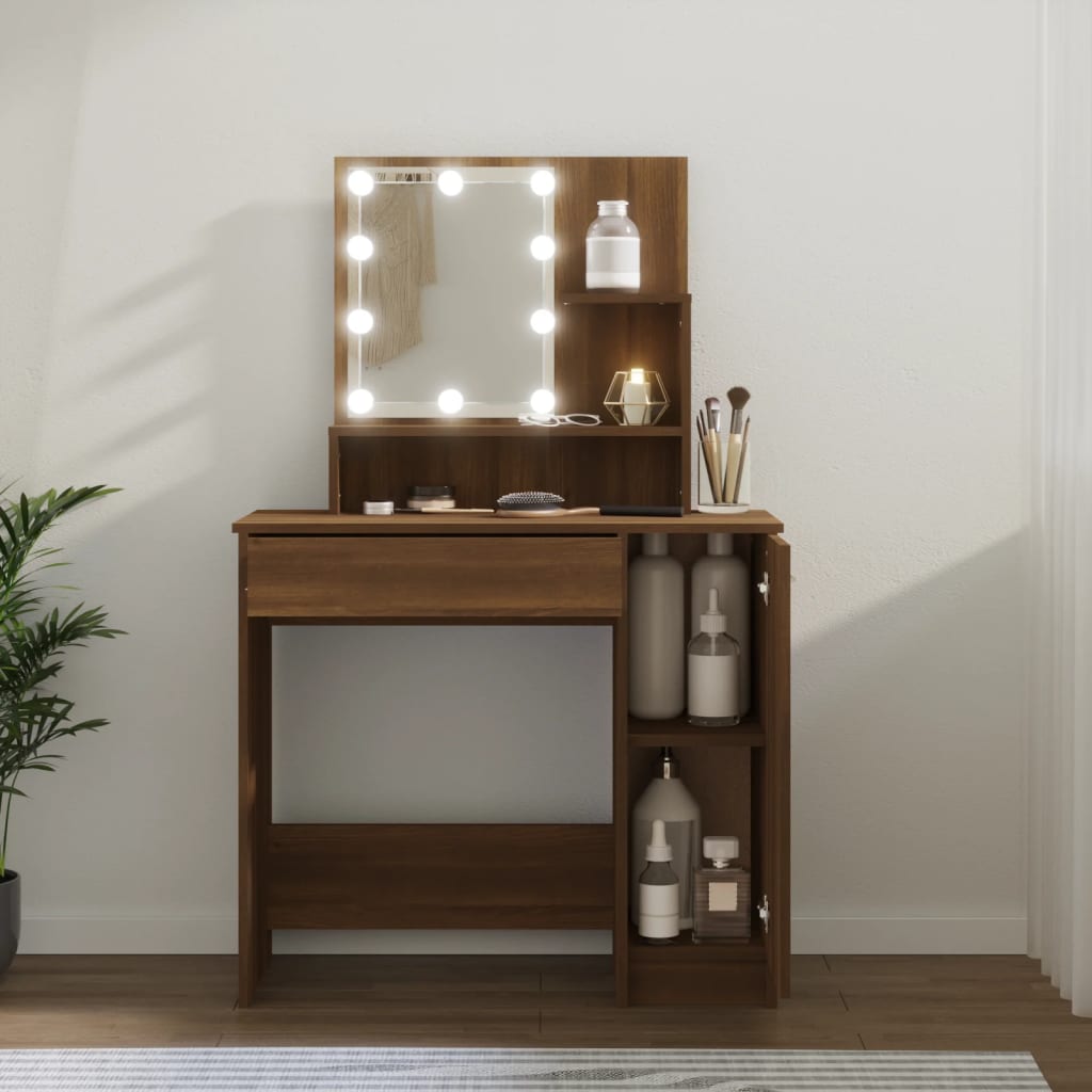 Coiffeuse avec LED Chêne marron 86,5x35x136 cm Tables vidaXL