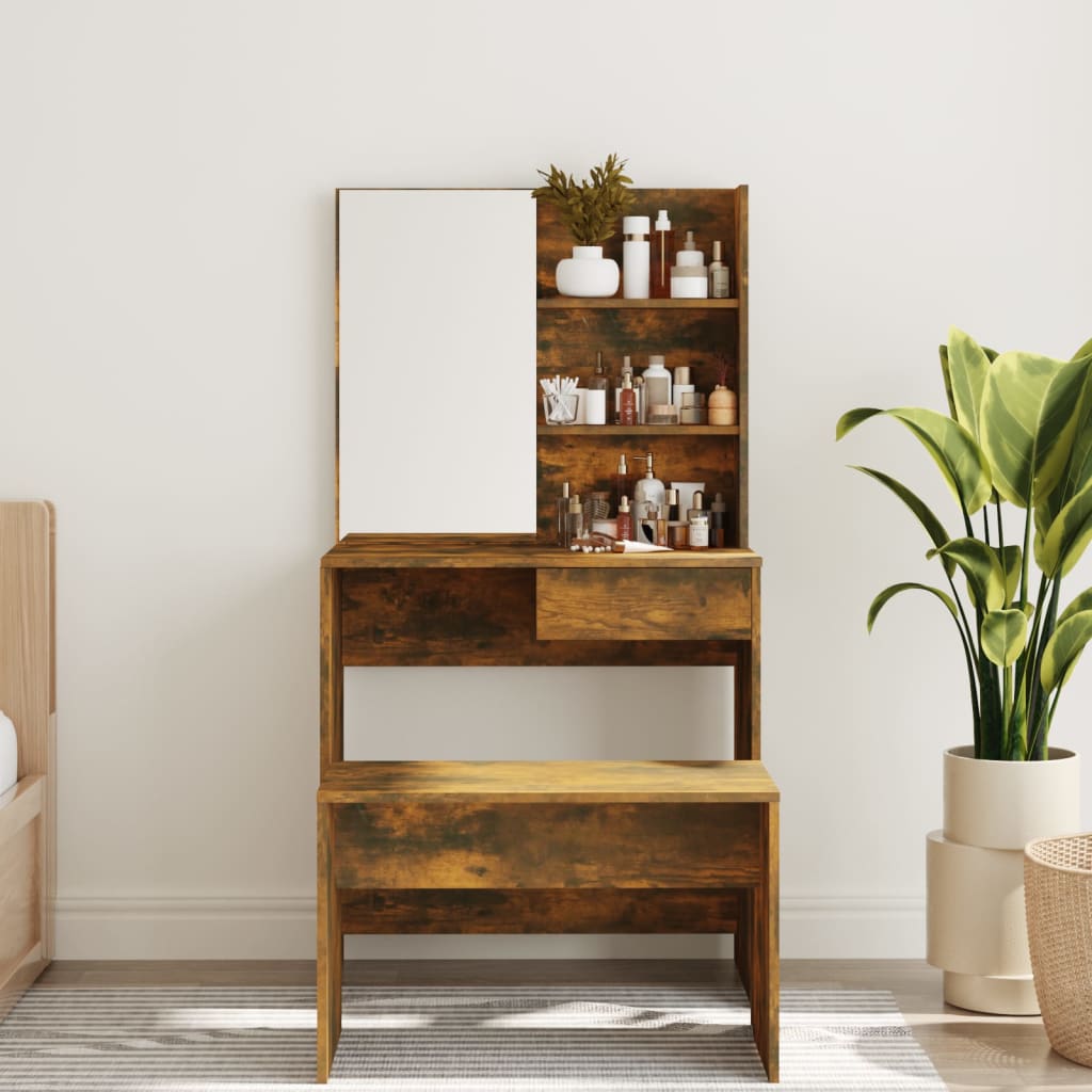 Coiffeuse avec miroir Chêne fumé 74,5x40x141 cm Tables vidaXL