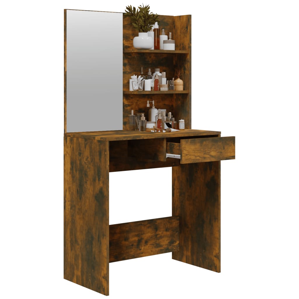 Coiffeuse avec miroir Chêne fumé 74,5x40x141 cm Tables vidaXL